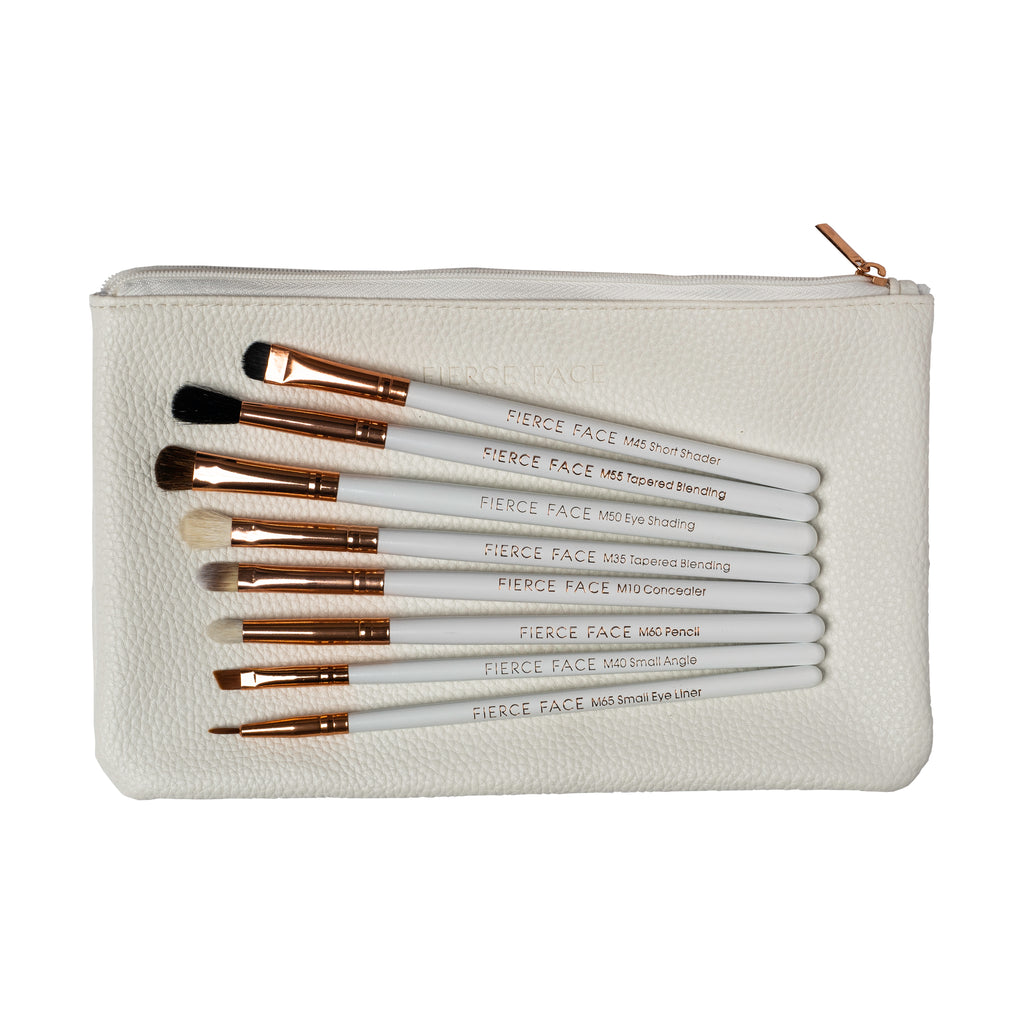 Rose gold and white 8 piece eye brush set, brushes only.